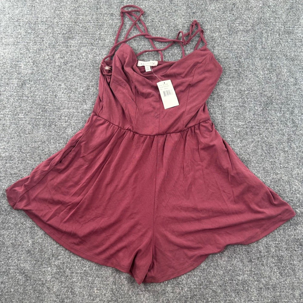 Socialite Romper XS Burgundy Strappy Caged Back NWT Women